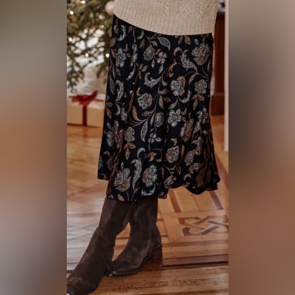 J. Jill Flowy Floral Midi Skirt | Charcoal Multi | Size Large | Lightweight